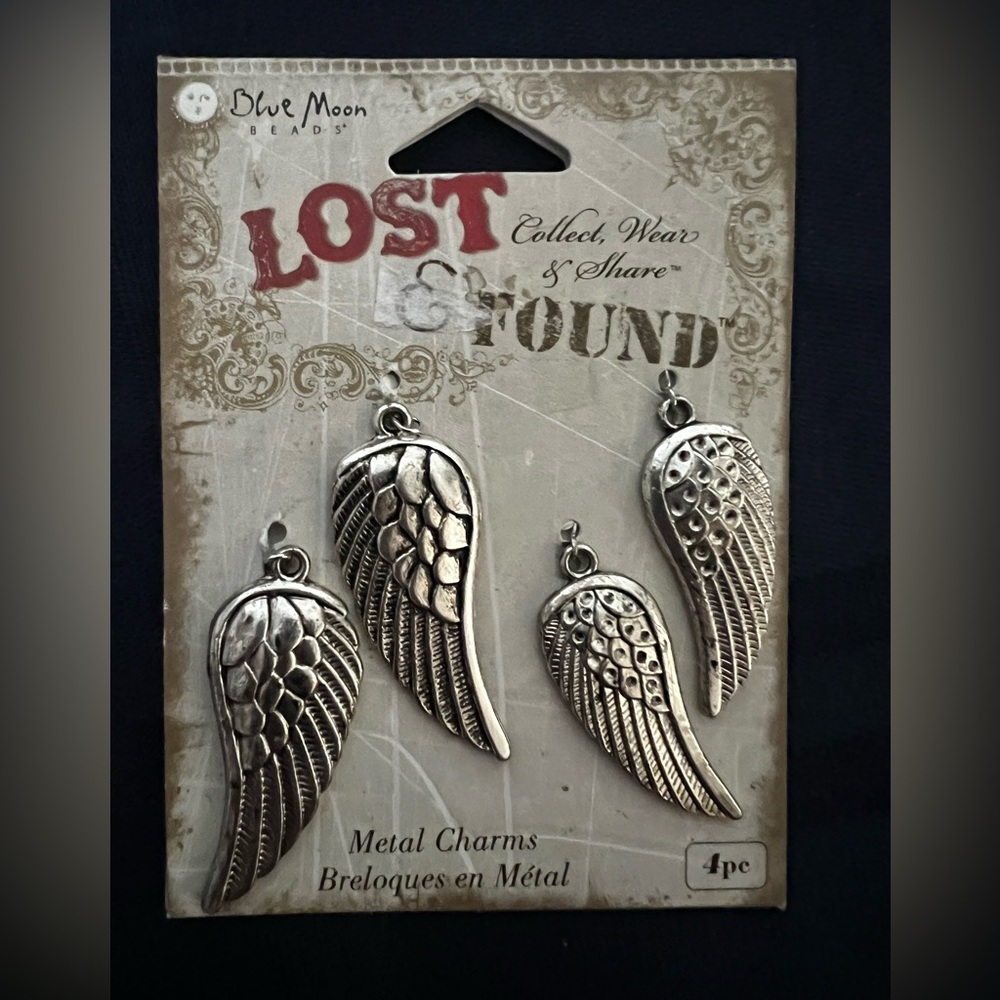New Blue Moon Beads Metal Angel Wing Charms